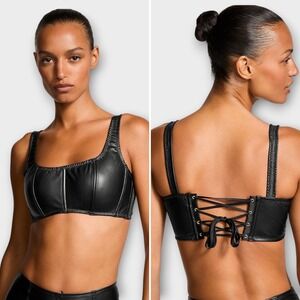 NWT Victoria's Secret Very Sexy Faux Leather Mini Corset Top Black Medium